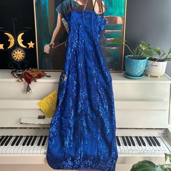 Night Moves Strapless Royal Blue Sequin Dress 9/10 - Picture 12 of 16
